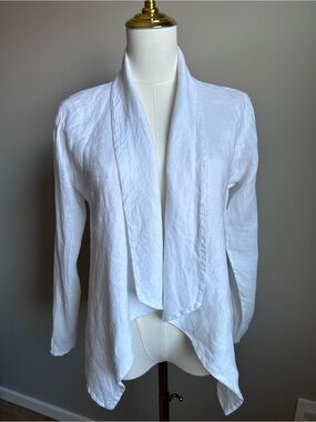 100% linen White Draped Open Front Cardigan summer lagenlook cottagecore coastal